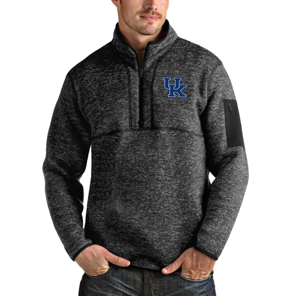 Antigua Heather Kentucky Wildcats Half-Zip Pullover Hoodie Black Large